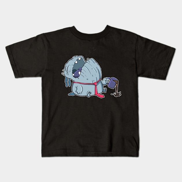 Tired Coffee Monster Kids T-Shirt by JDaneStore